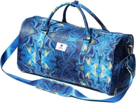 Esvan00001 Brand Esvan Original Floral Water Resistant Duffel Bag Gym C Blue Golden Marble