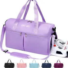 Dec-mec 792936595728 Gym Bag For Women And Men With Shoes Compartment Small Duffel Light Purple Dec-mec 792936595728 Gym Bag For Women And Men With Shoes Compartment Small Duffel Light Purple