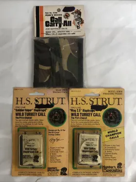 H.s. Strut 021291008360 2 Vintage 1985/87 Turkey Calls Model 00836 New Carry Pouch Sealed H.s. Strut 021291008360 2 Vintage 1985/87 Turkey Calls Model 00836 New Carry Pouch Sealed