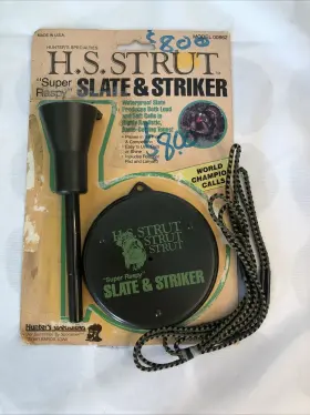 H.s. Strut 021291008629 Vtg 1985 Super Raspy Slate Turkey Call With Plastic Striker And Lanyard H.s. Strut 021291008629 Vtg 1985 Super Raspy Slate Turkey Call With Plastic Striker And Lanyard
