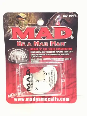 Md-104-1 Mad Calls Turkey Call Mvp Latex 3-reed V Cut Extra Rasp Old Hen Yelps/cutts Md-104-1 Mad Calls Turkey Call Mvp Latex 3-reed V Cut Extra Rasp Old Hen Yelps/cutts