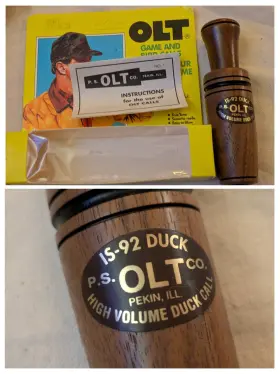 Is-92 P. S. Olt Model Wood High Volume Duck Call Box Paperwork Usa
