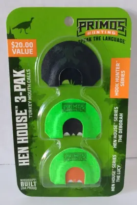 Primos 010135012687 Turkey Mouth Calls Hen House 3-pak Lucy/deborah/hook Hunter New Mfg. Pk Primos 010135012687 Turkey Mouth Calls Hen House 3-pak Lucy/deborah/hook Hunter New Mfg. Pk