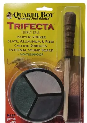 Quaker Boy 040191194027 Trifecta Turkey Call Acrylic Striker Slate Aluminum Plexi Waterproof