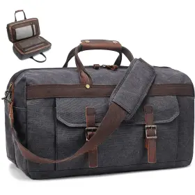 Soaeon 786488383438 Duffle Bag For Men Waterproof Genuine Leather Canvas Travel Large 4-black Soaeon 786488383438 Duffle Bag For Men Waterproof Genuine Leather Canvas Travel Large 4-black