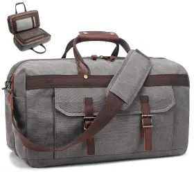 1-grey Soaeon 787108326118 Duffle Bag For Men Waterproof Genuine Leather Canvas Travel Large