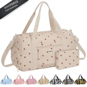 221104-mbc-1 Vankor Corduroy Gym Bag For Women Teen 17 Inch Beige Strawberry 221104-mbc-1 Vankor Corduroy Gym Bag For Women Teen 17 Inch Beige Strawberry