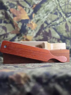 Rosewoodcomfy13xxforearmunfin Walnut Hills Custom Calls New Made Turkey Box Call From Pecan With Padauk Paddle