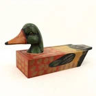 Vtg Mallard Duck Decoy Style Wooden Sliding Storage Box Folk Art 13" Used. Price: $24.99.
