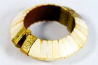 Vintage Chunky Bone Decorated Brass & Wood Bracelet Hinged Pull Pin Clasp 7" Pre-owned. Price: $42.47.