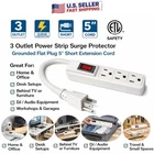 3 Outlet Power Strip Surge Protector Grounded Flat Plug 5 Short Extension Cord New. Price: $11.95.