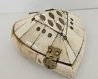 Bone & Brass Vtg Inlay Heart Shaped Lined Trinket Box. Accents. Italy. Used. Price: $23.95.