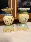 Hand Painted Gracey Knight Wood Candle Holders Set, Floral Pattern, Taper/dinner Used. Price: $40.00.